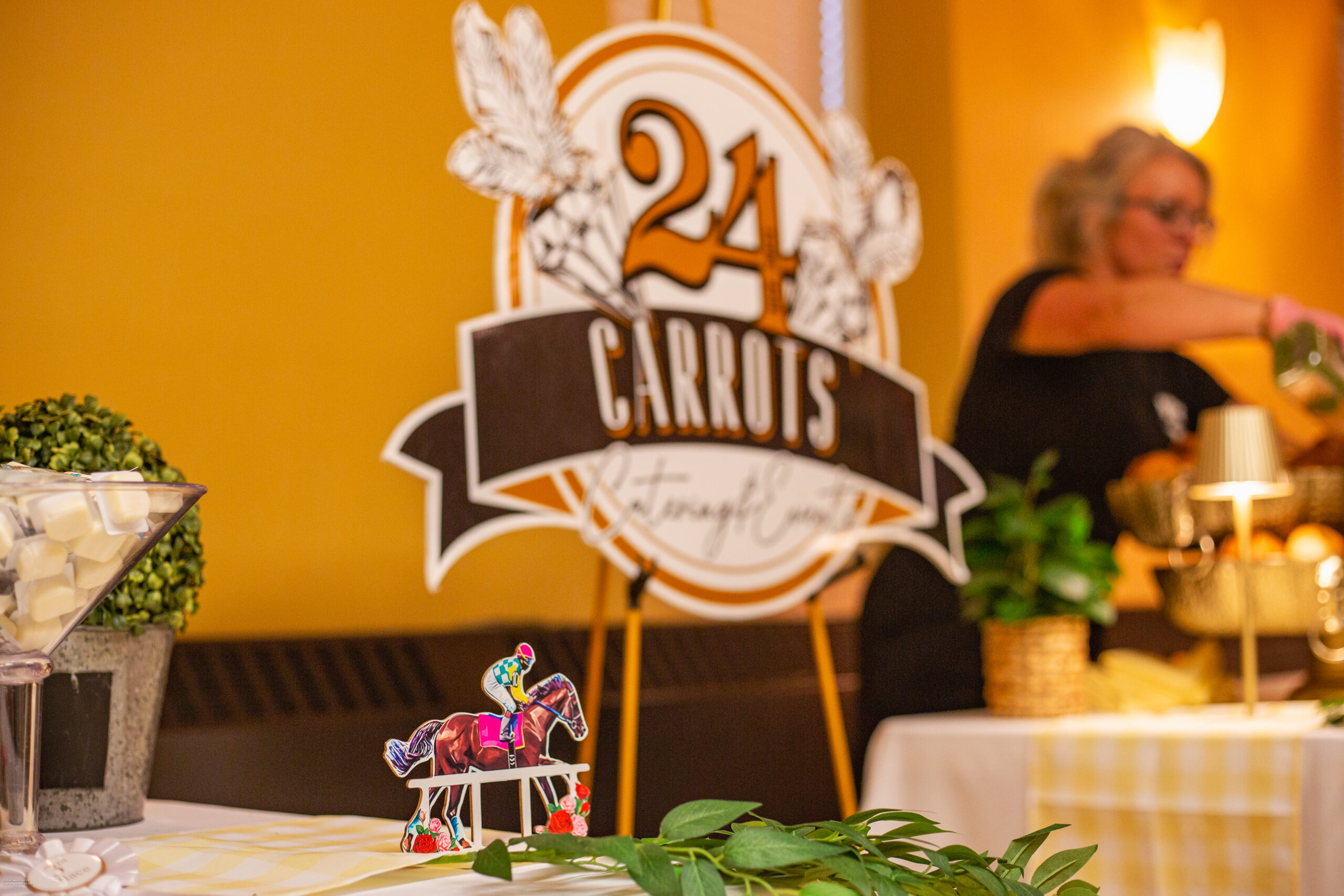 Caterer serving food in background