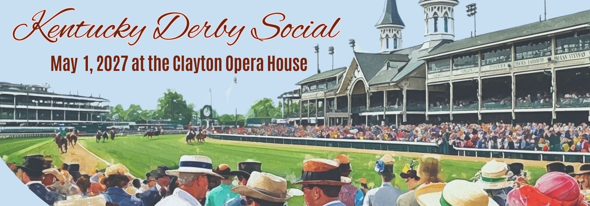 Graphic image of Churchill Downs with headline "Kentucky Derby Social"