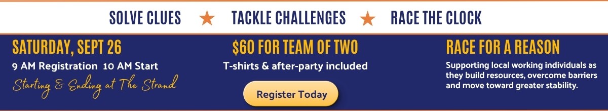Header featuring event date: Sept 26, 9 AM registration, 10 AM start. $60 for team of two. Register Today!