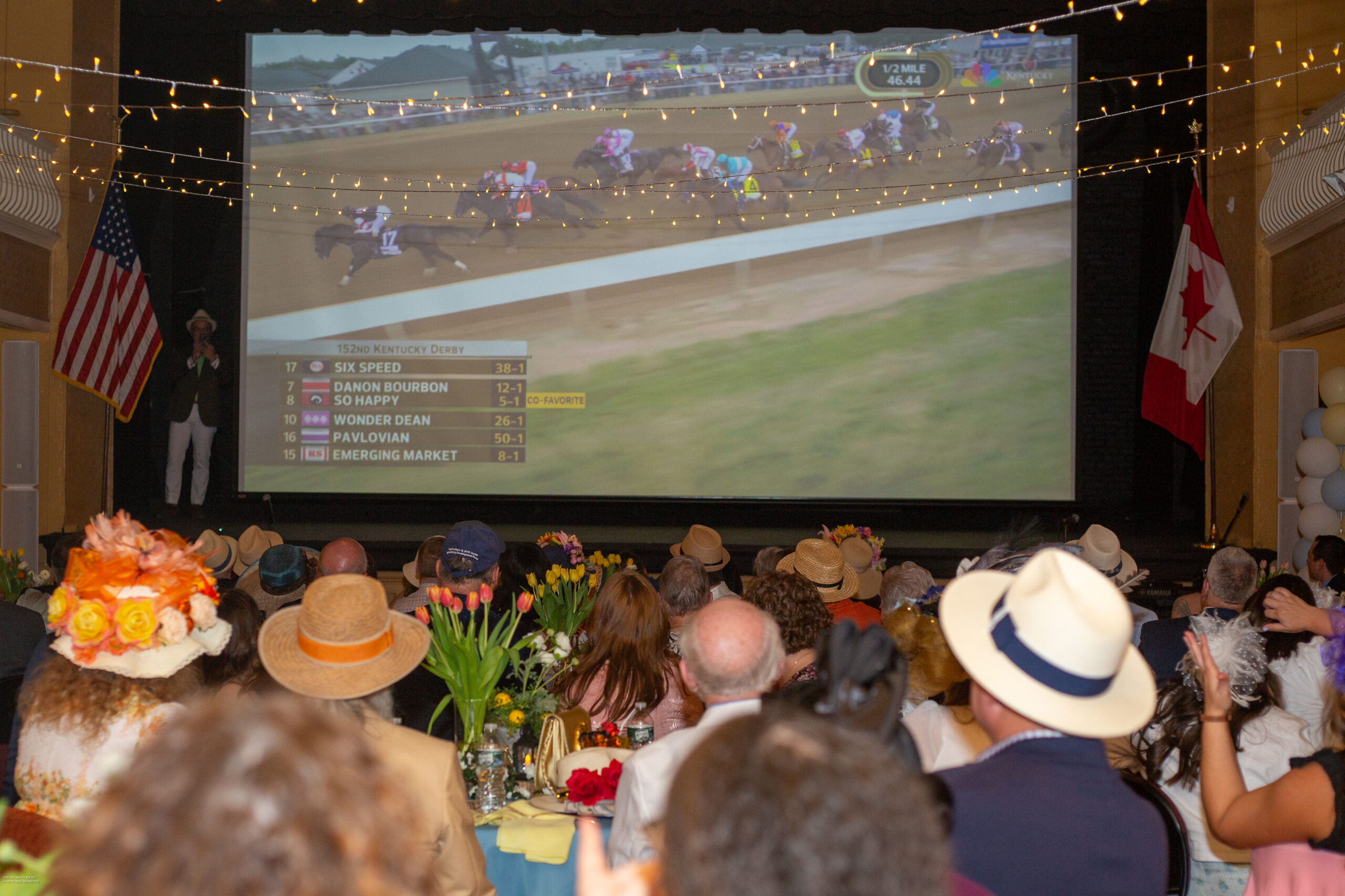 People watching Kentucky Derby on big screen