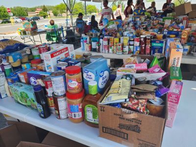 table loaded with food items