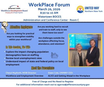 Image of flyer promoting Workplace Forum on March 26, 8:30 - 10 AM at BOCES