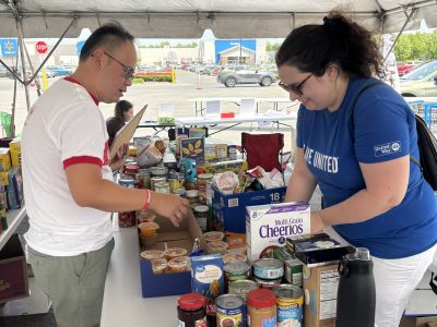 Rachel and Clement sort donations